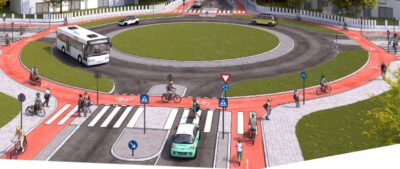 Modellbild Kreisverkehr mit sicheren außenliegenden Fuß- und Radwegen